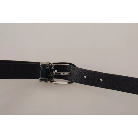 Dolce & Gabbana Black Classic Leather Silver Tone Metal Buckle Men\'s Belt